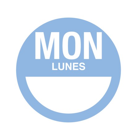 Nevs DaySpots - Monday/Lunes 2" circle White w/Blue DDOT-MS2